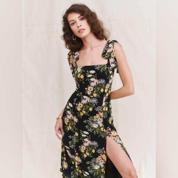 Reformation Sicilia Black Floral Twilight Dress. Size 0 - Picture 5 of 13